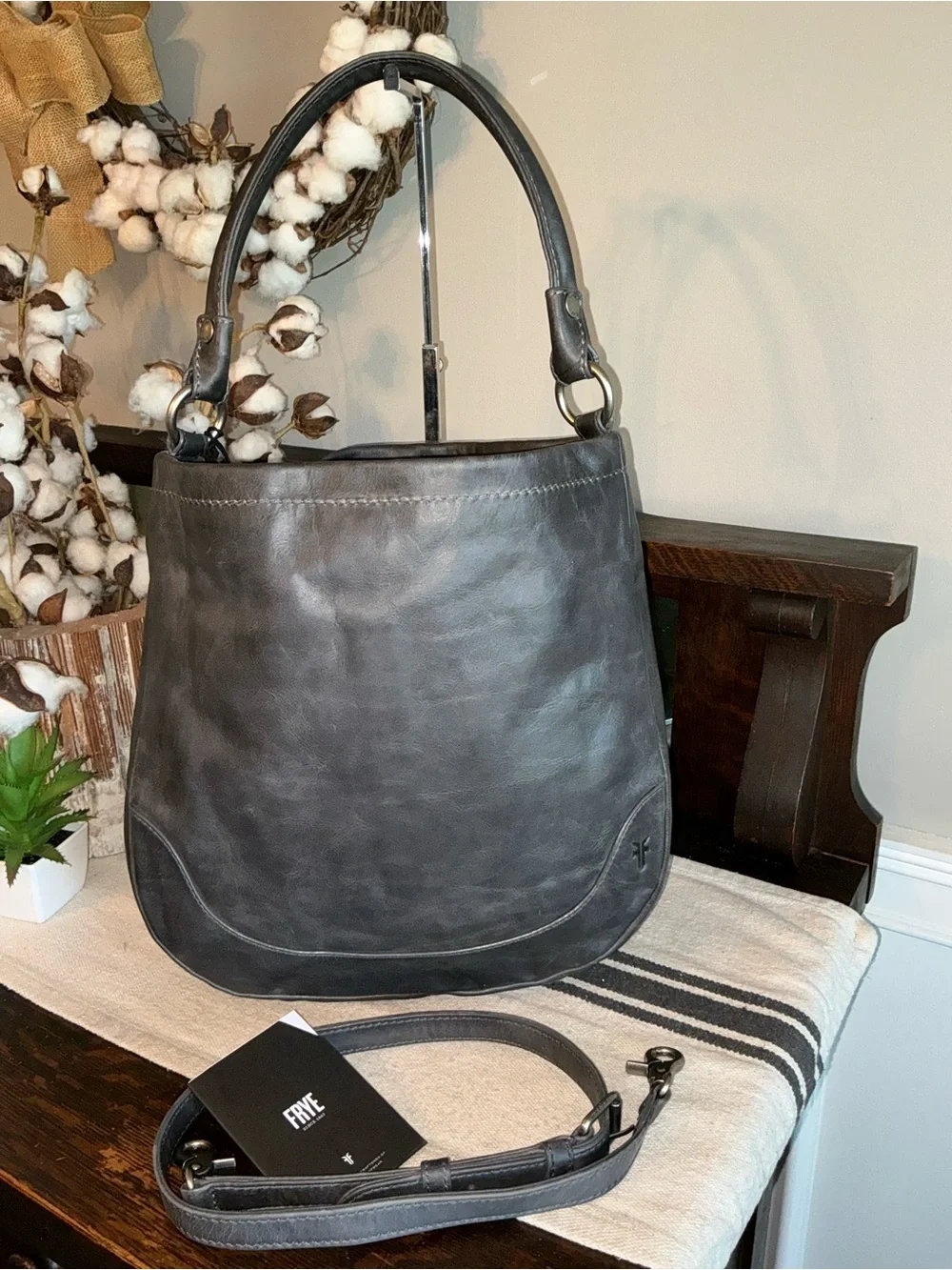 NWT Frye Melissa Leather Hobo Crossbody Shoulder Bag Carbon Gray MSRP $388 - Picture 2 of 12
